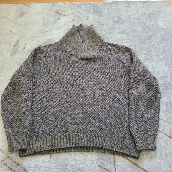 Tommy Bahama Shawl Collar Merino Wool Linen Blend Sweater L Boxy Fit Gray Brown - Picture 8 of 8